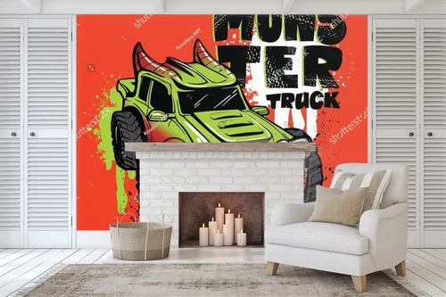 Futurystyczne monster trucki w ogniście czerwonych odcieniach