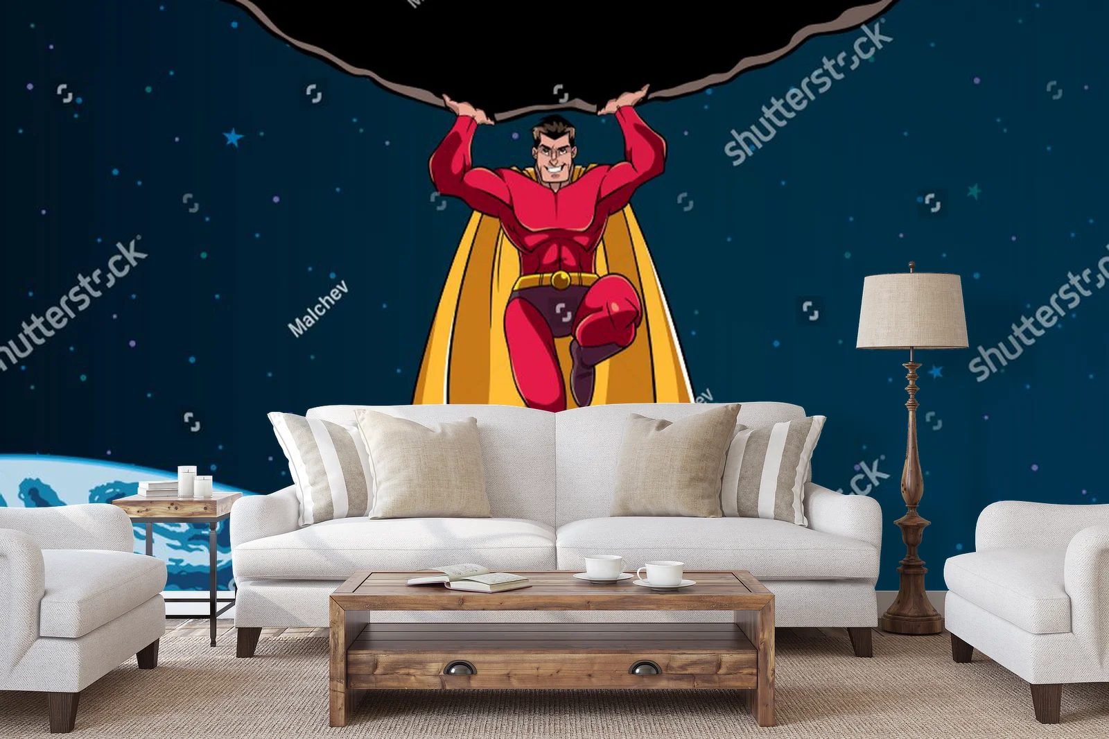 Superbohater w akcji w odcieniach nocnego nieba