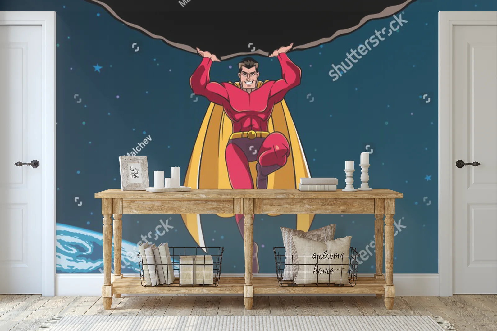 Superbohater w akcji w odcieniach nocnego nieba
