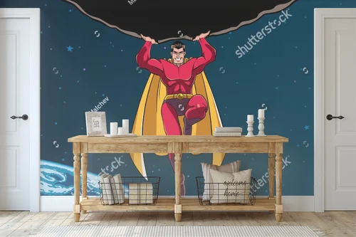 Superbohater w akcji w odcieniach nocnego nieba
