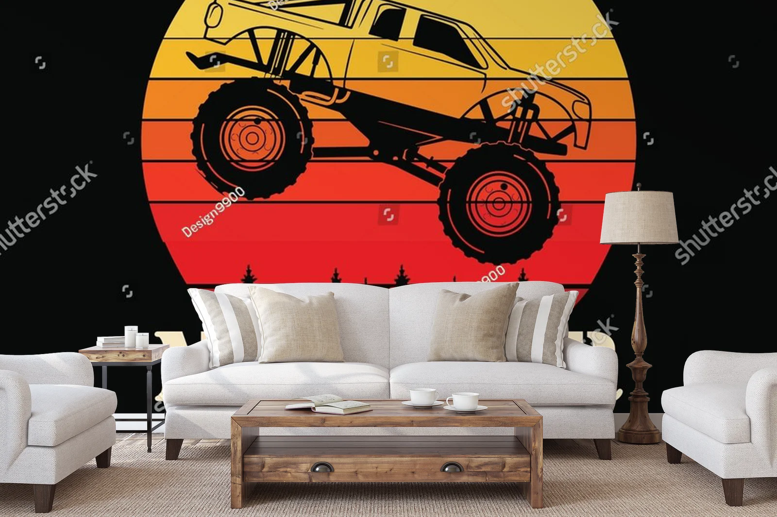 Vintage Retro Sunset z Monster Truckiem w roli głównej