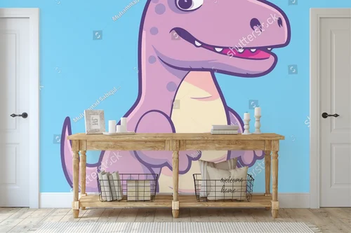 Radosny niebieski dinozaur w kolorowym otoczeniu