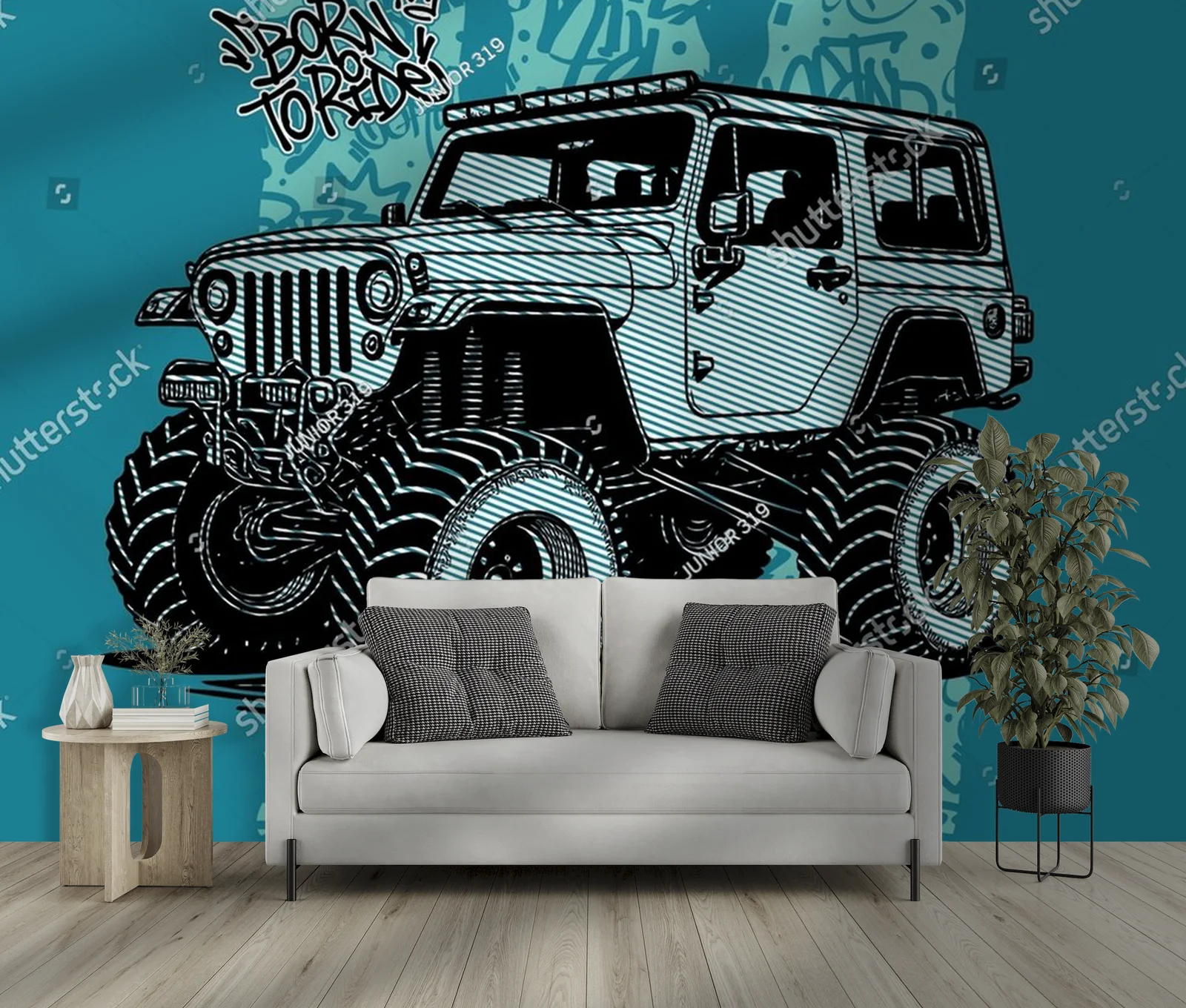 Potężny jeep w krajobrazie przygód