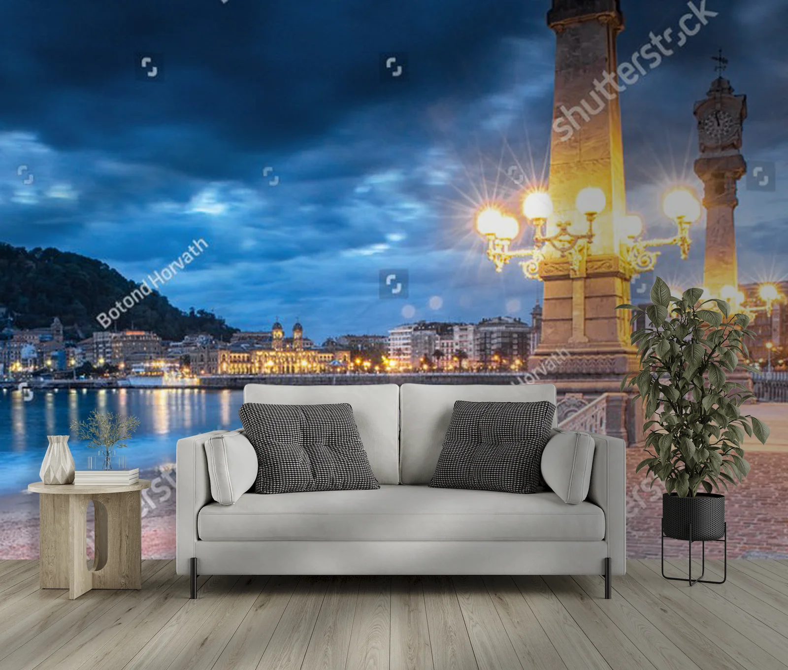 Nocna panorama San Sebastian w morskiej gamie