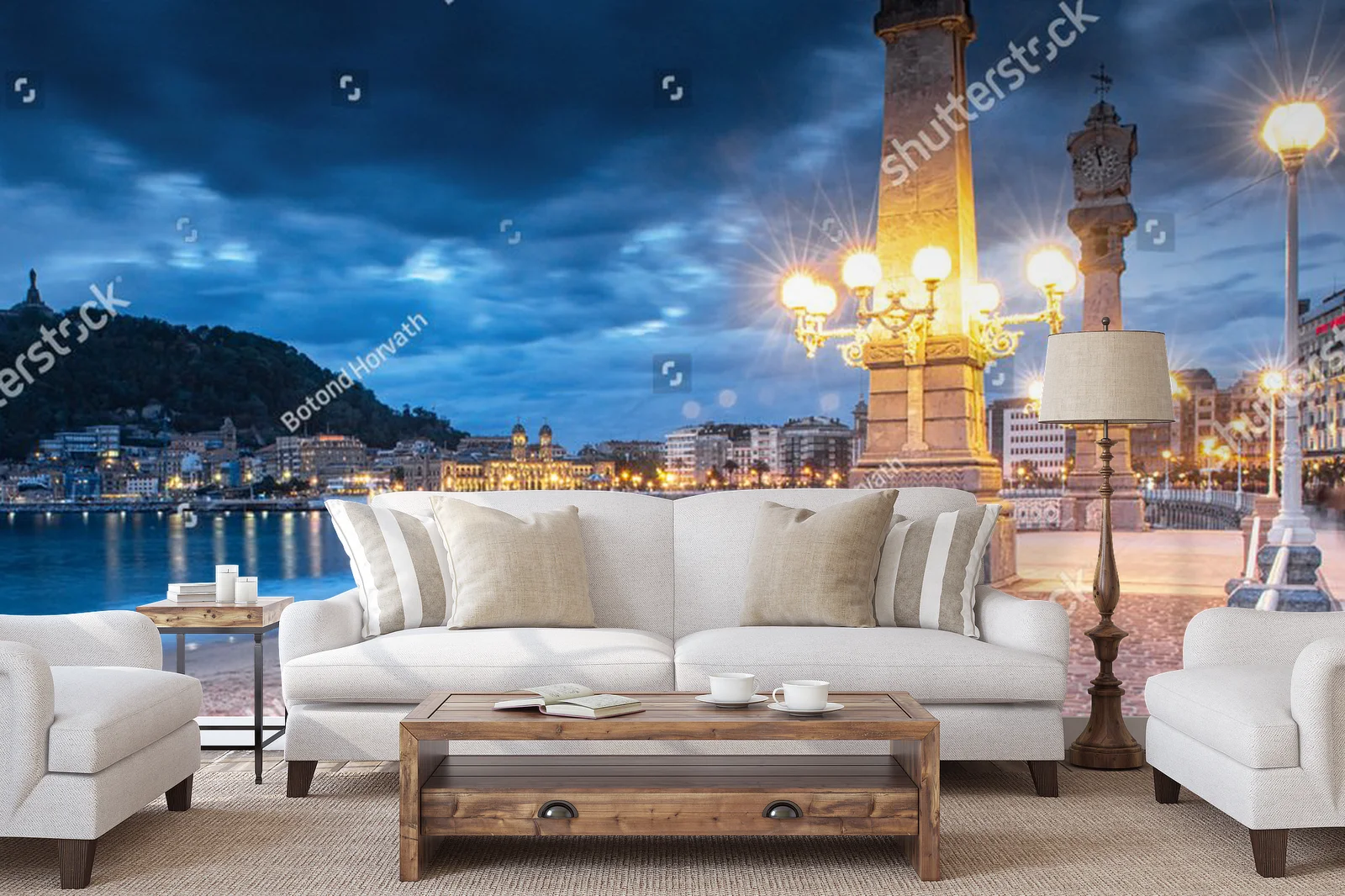 Nocna panorama San Sebastian w morskiej gamie