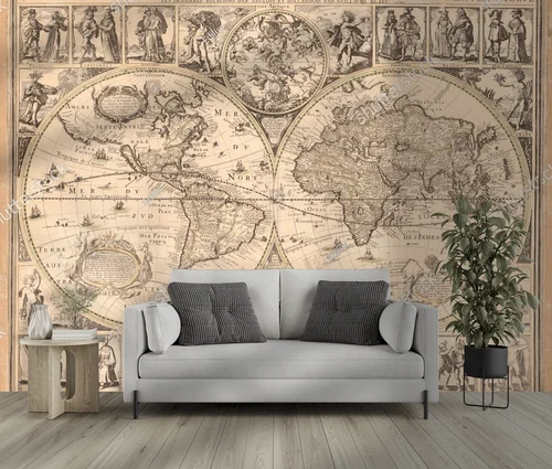 Antyczna mapa świata w pastelowej harmonii