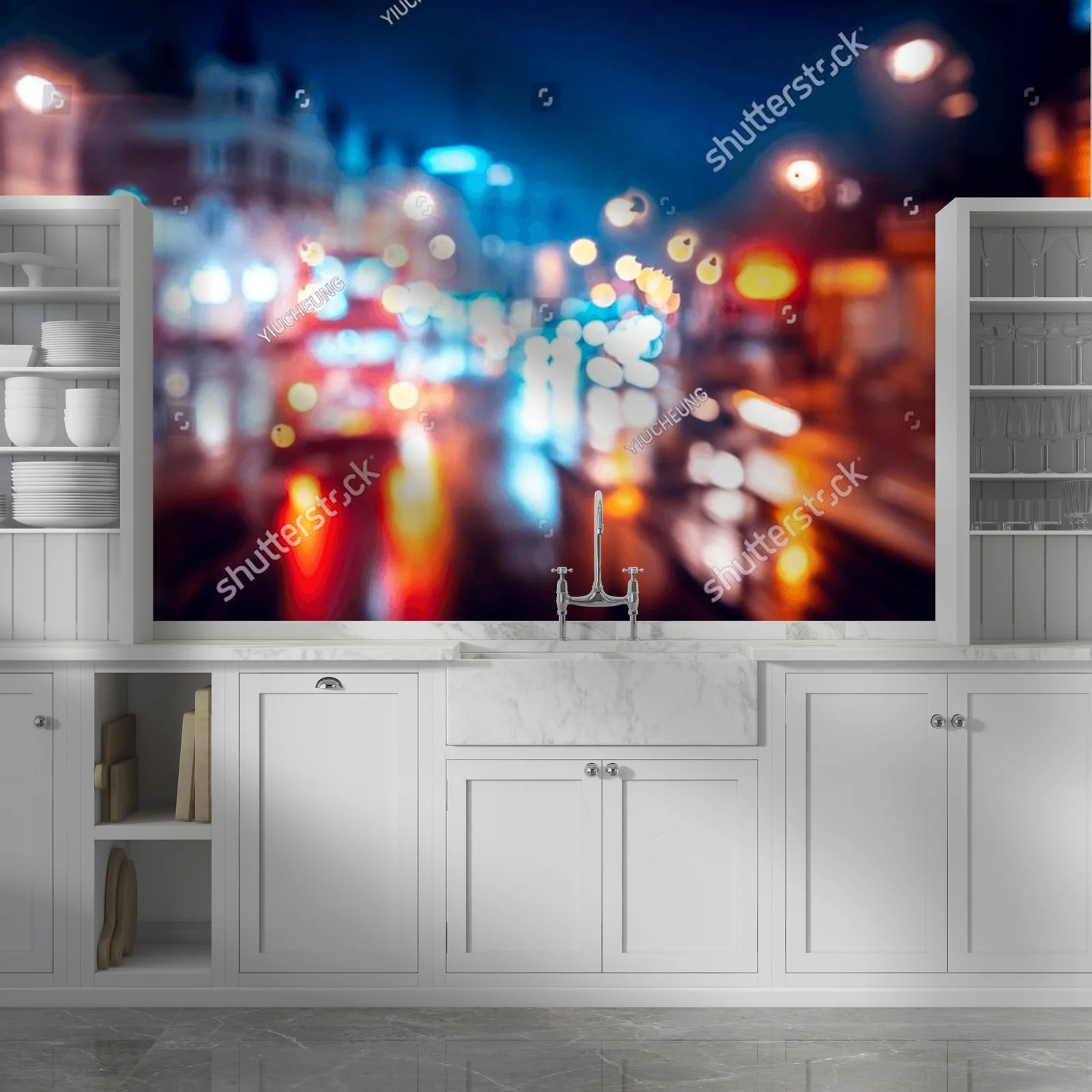 Nocny widok Londynu w deszczowym bokeh
