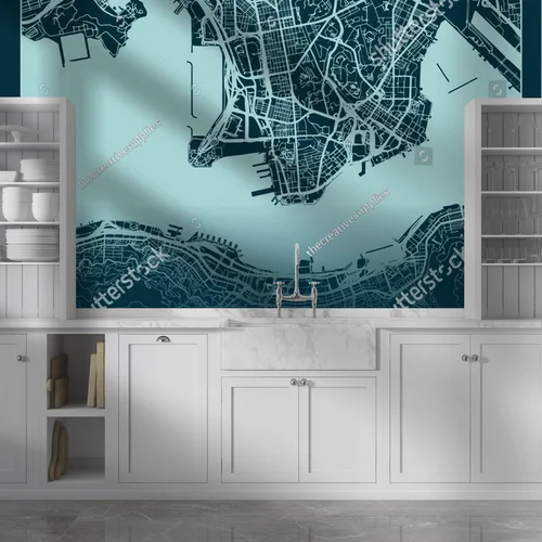 Elegancka Mapa Hongkongu w Odcieniach Cyanu
