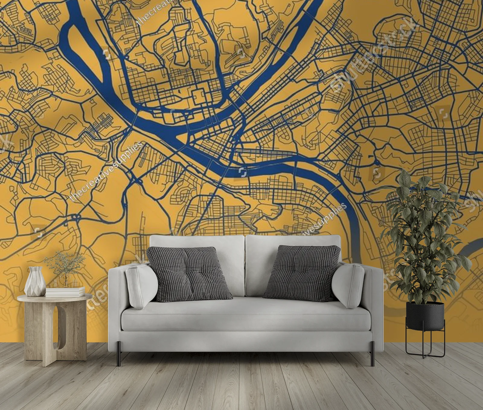 Nowoczesna mapa Pittsburgha w energetycznych kolorach