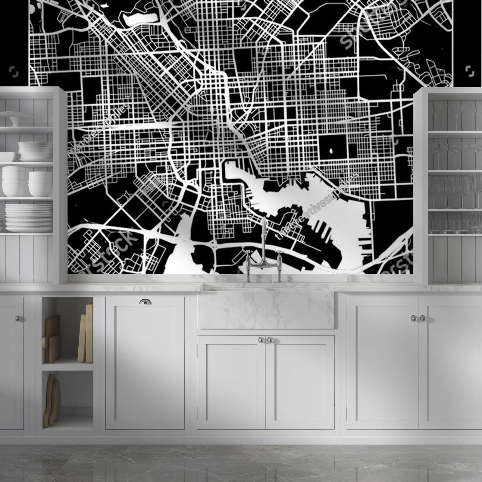 Elegancka mapa Baltimore w monochromatycznych odcieniach