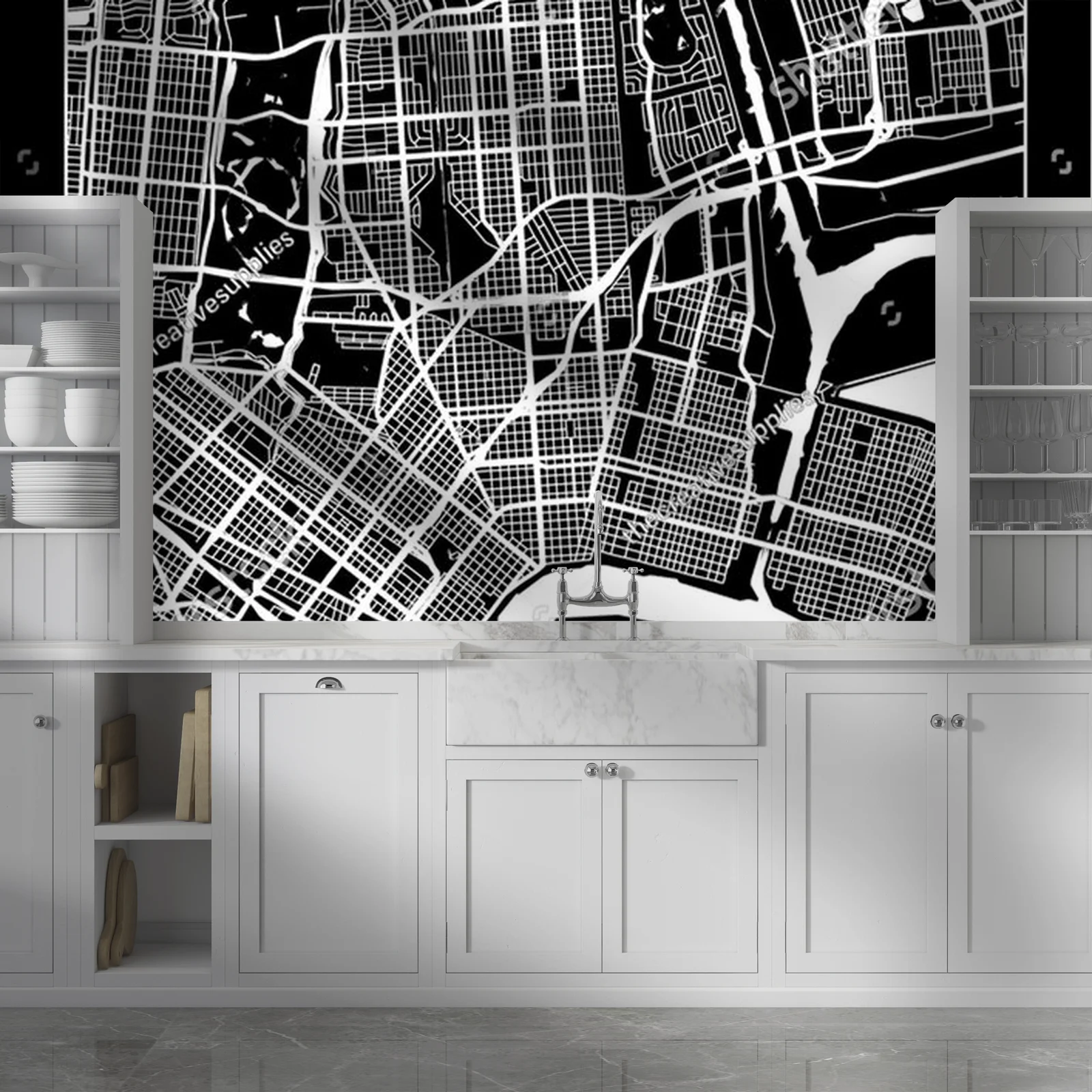 Nowoczesna mapa Nowego Orleanu w monochromatycznym stylu
