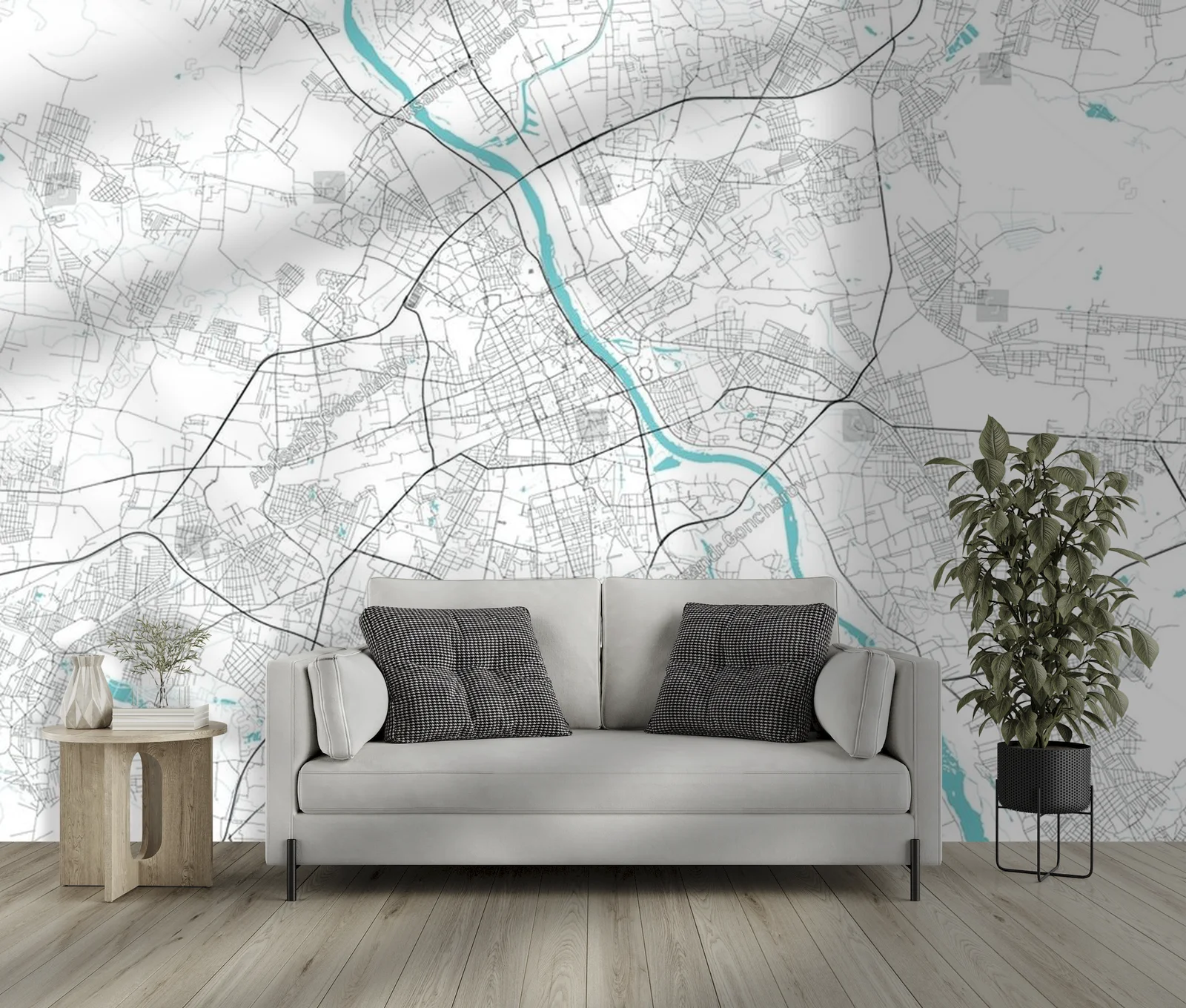 Artystyczna mapa Warszawy w monochromatycznych barwach
