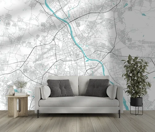 Artystyczna mapa Warszawy w monochromatycznych barwach