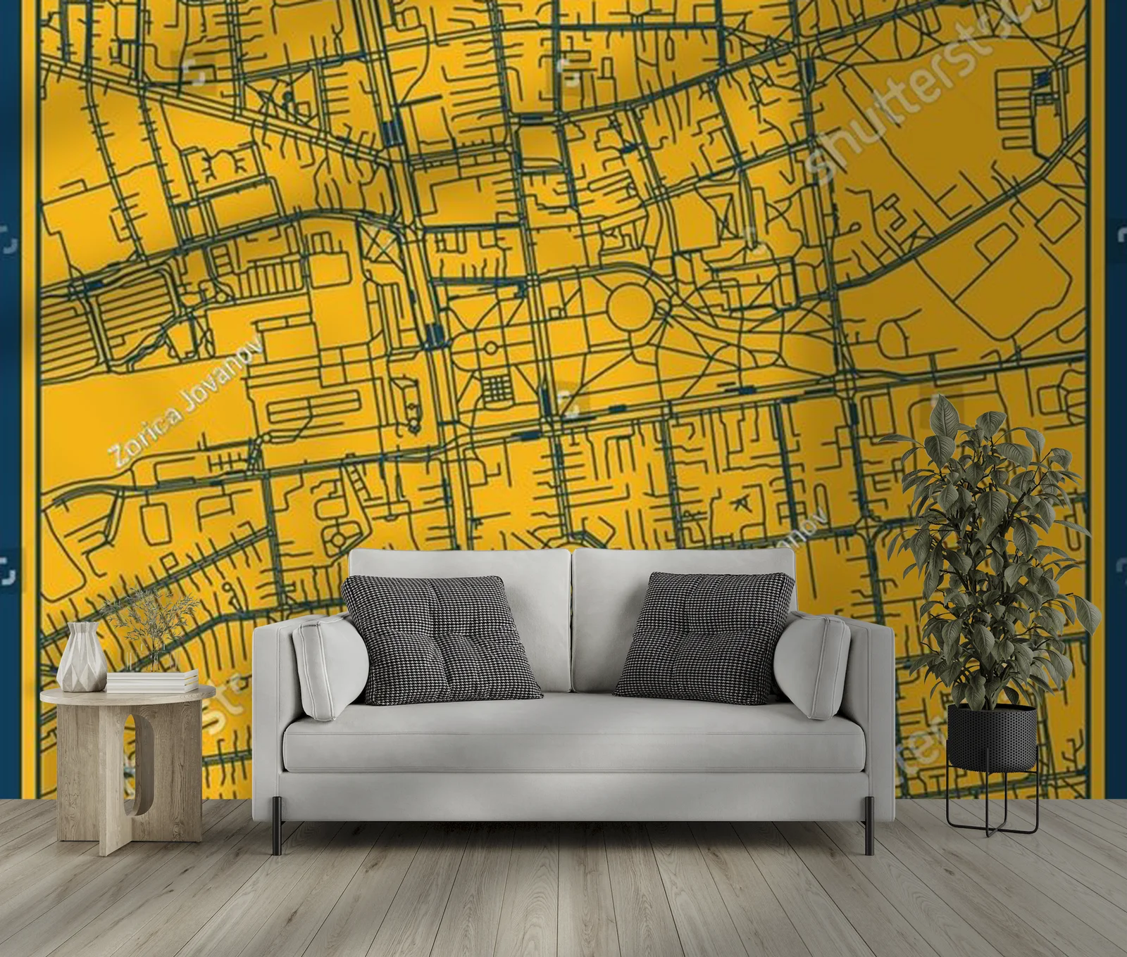 Stylowy plakat z panoramą Łodzi w żółtych tonach