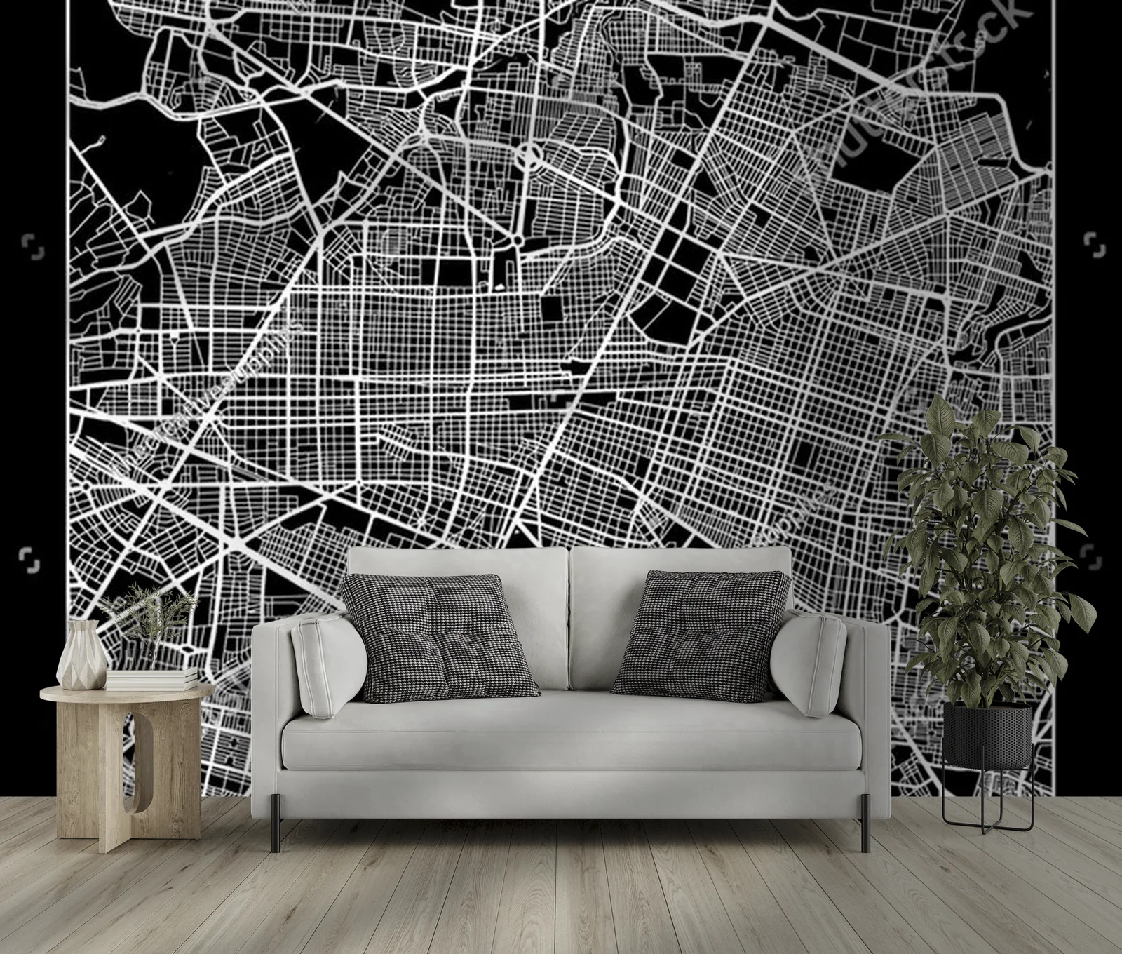 Nowoczesna mapa Guadalajara w monochromatycznej aranżacji