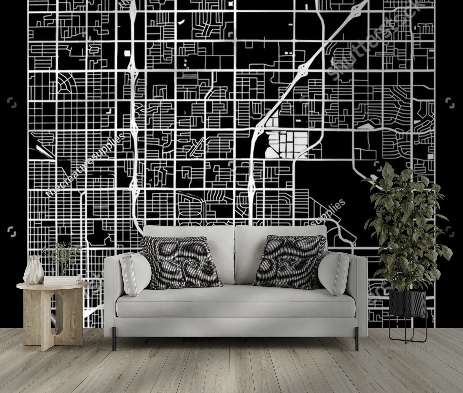 Elegancka mapa Fresno w czerni i bieli