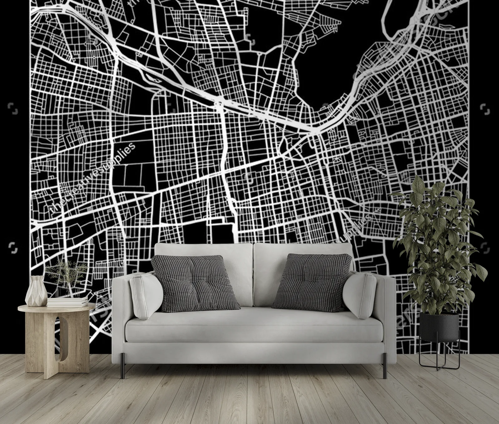 Monochromatyczna mapa Santiago w nowoczesnym stylu