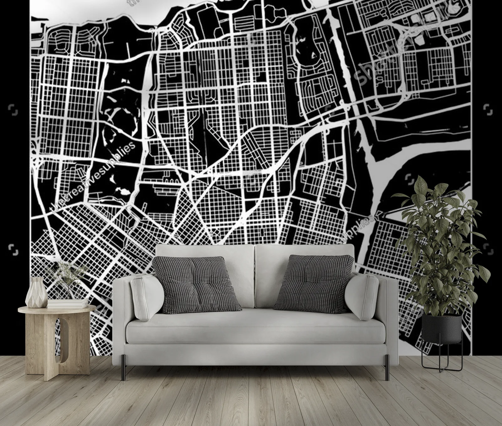 Nowoczesna mapa Nowego Orleanu w monochromatycznym stylu