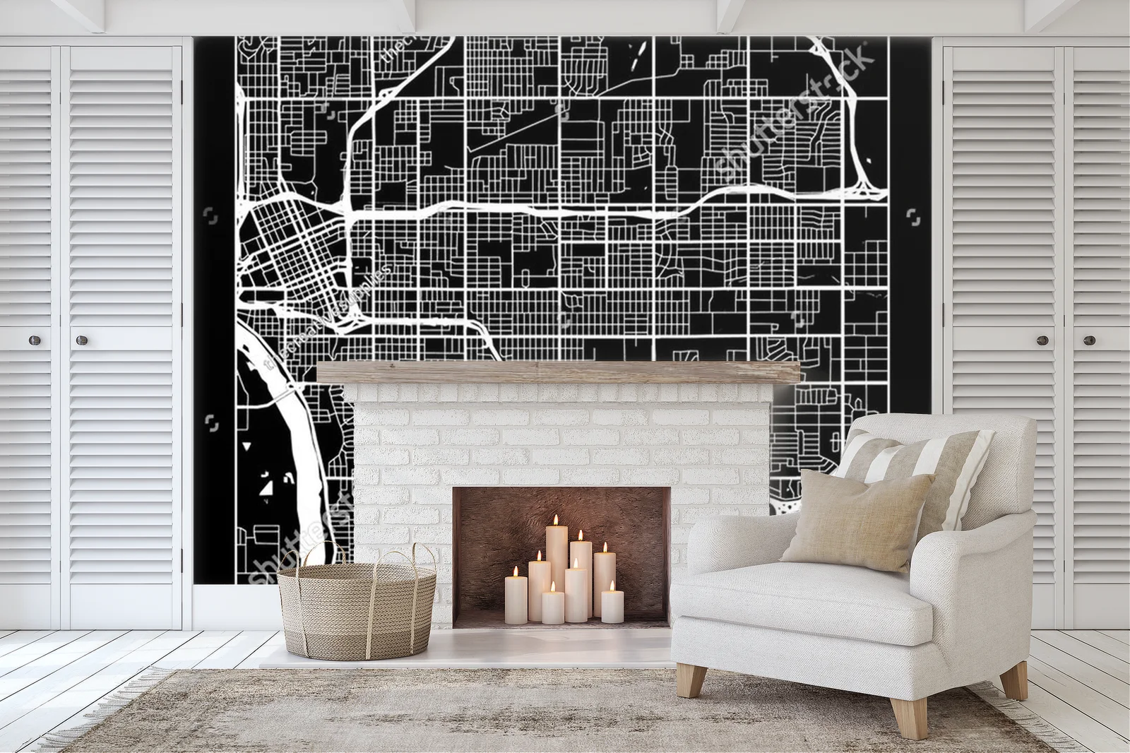 Minimalistyczna mapa miasta Tulsa w monochromatycznych odcieniach