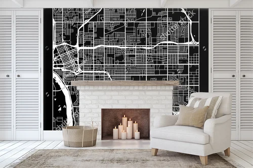 Minimalistyczna mapa miasta Tulsa w monochromatycznych odcieniach