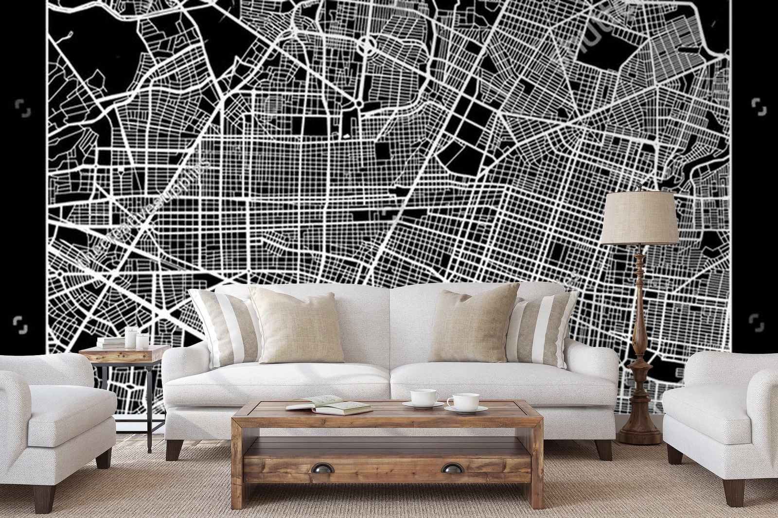 Nowoczesna mapa Guadalajara w monochromatycznej aranżacji