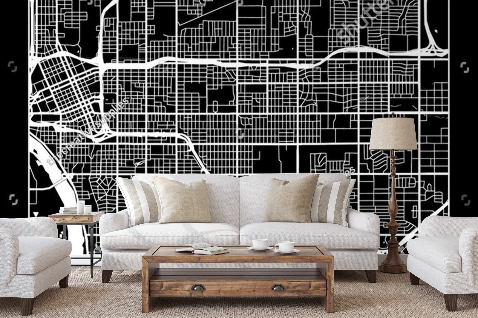 Minimalistyczna mapa miasta Tulsa w monochromatycznych odcieniach