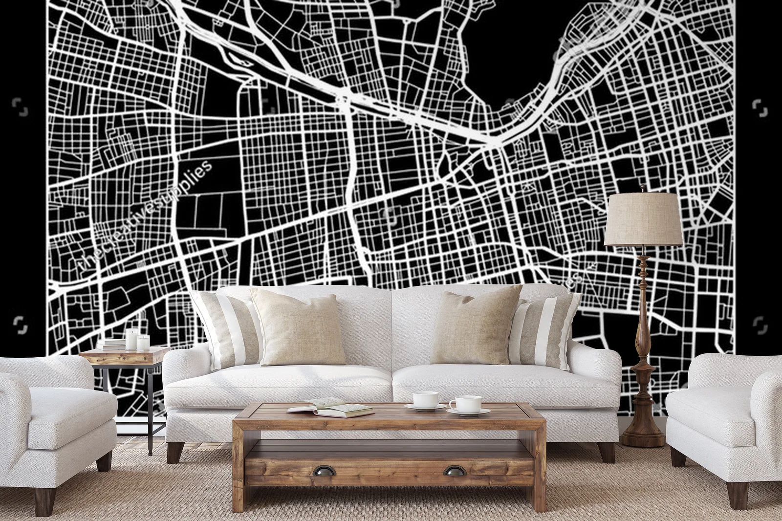 Monochromatyczna mapa Santiago w nowoczesnym stylu