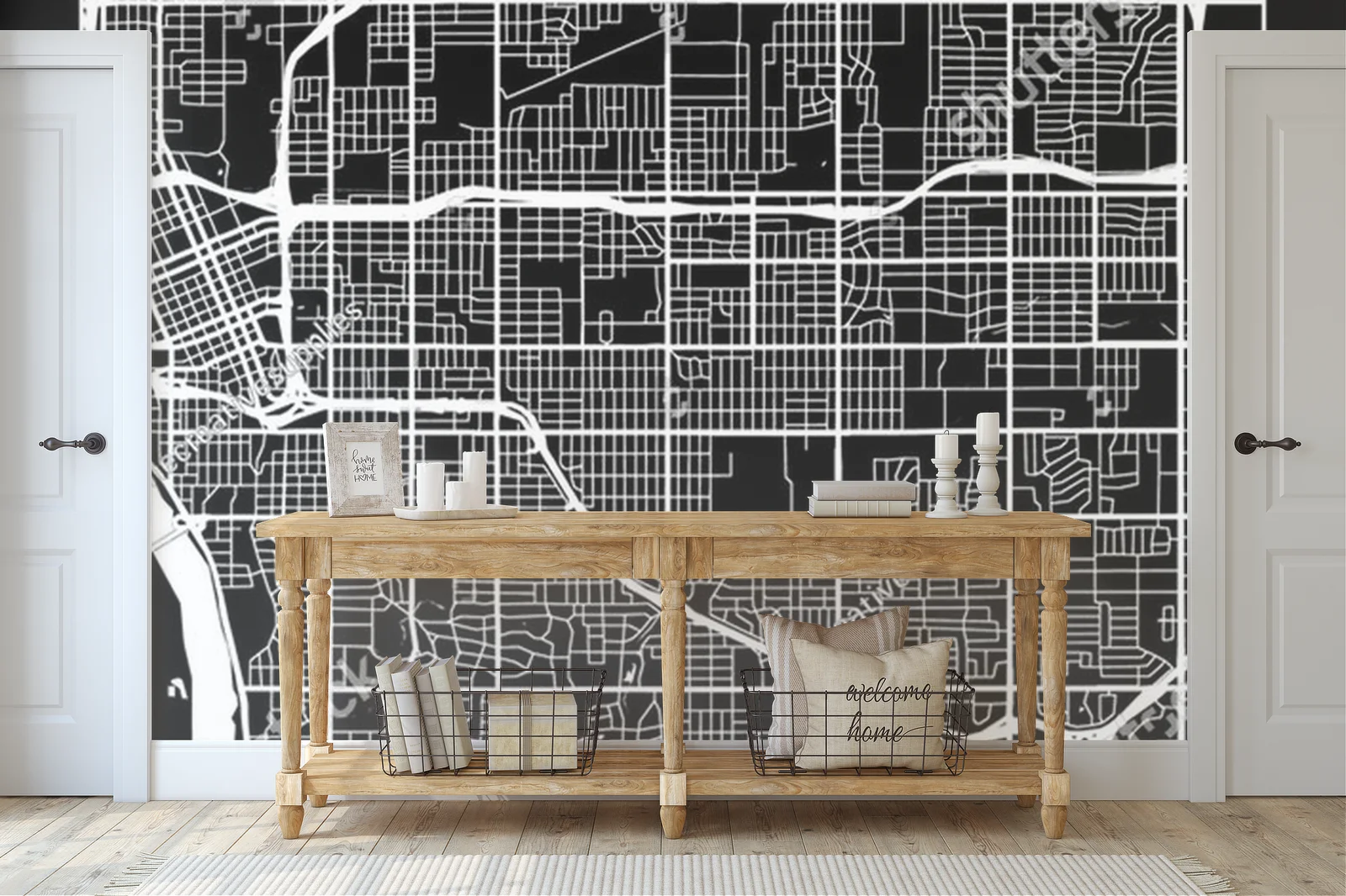 Minimalistyczna mapa miasta Tulsa w monochromatycznych odcieniach