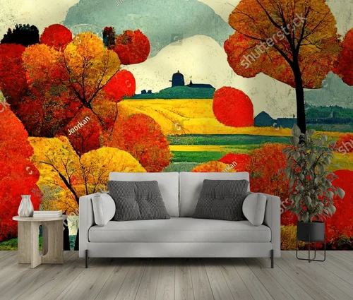 Jesienne czerwone liście w pop-artowym stylu
