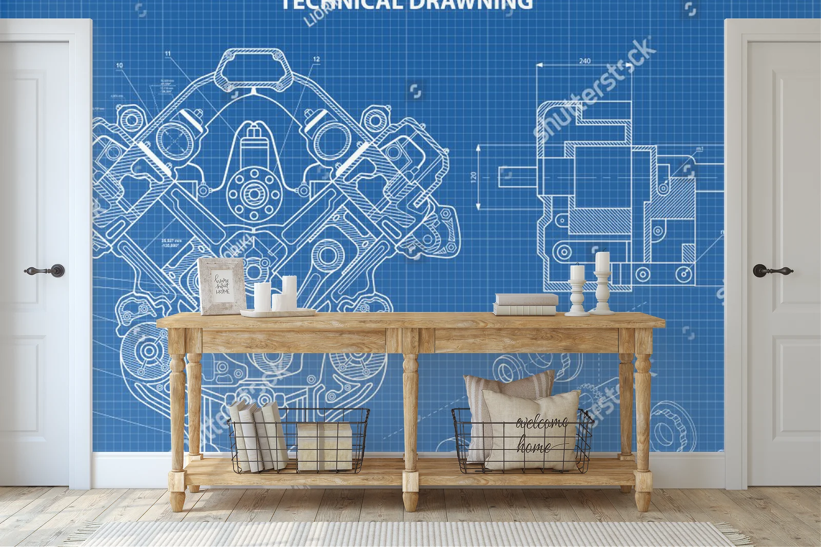 Techniczne detale silnika w błękitnej kompozycji