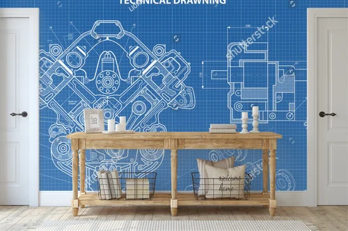 Techniczne detale silnika w błękitnej kompozycji