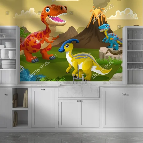 Radosne dinozaury w prehistorycznym krajobrazie