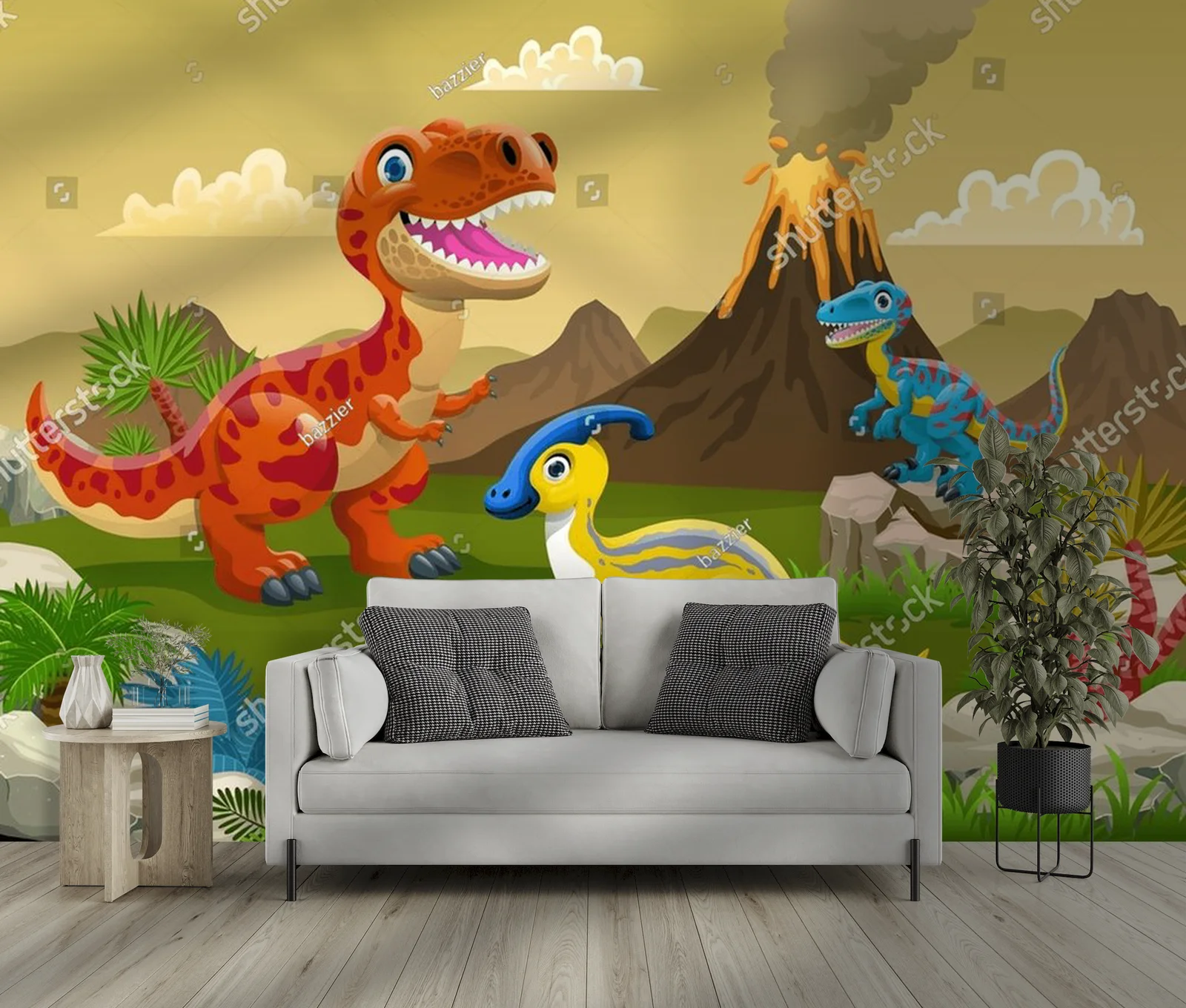 Radosne dinozaury w prehistorycznym krajobrazie