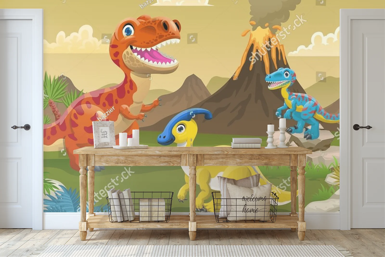 Radosne dinozaury w prehistorycznym krajobrazie