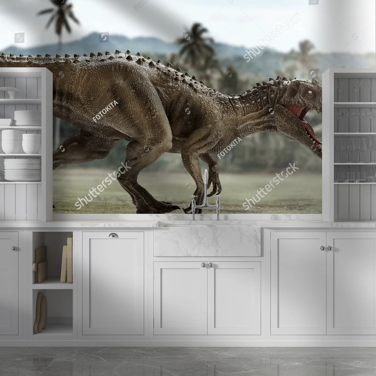 Potężny tyranozaur w otoczeniu zielonej dżungli