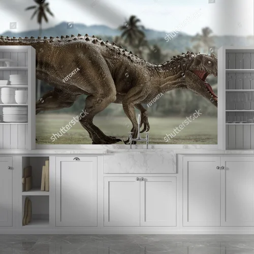 Potężny tyranozaur w otoczeniu zielonej dżungli