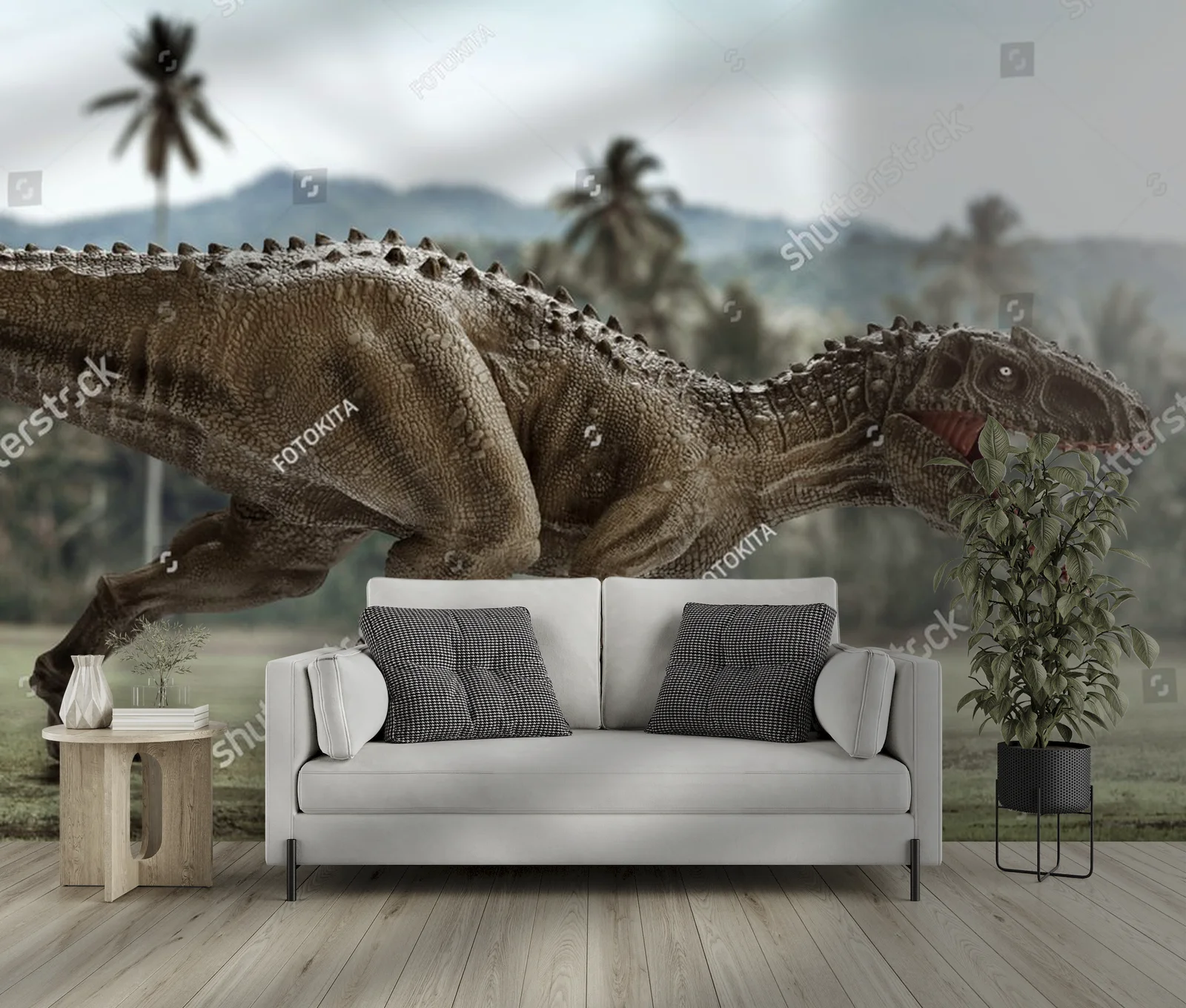 Potężny tyranozaur w otoczeniu zielonej dżungli