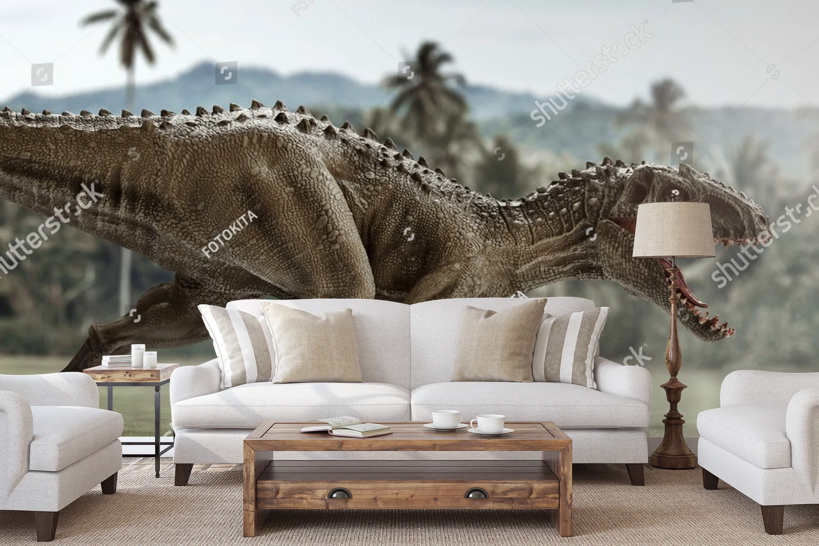 Potężny tyranozaur w otoczeniu zielonej dżungli