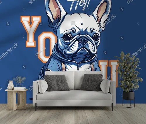 Radosny buldog w hipsterskim stylu i kolorowej aurze