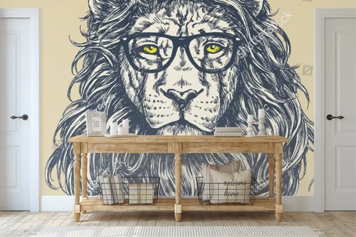 Ekscentryczny hipsterski lew w ciepłych odcieniach