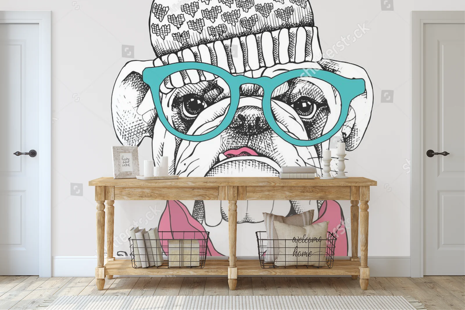 Stylowy bulldog w retro akcesoriach