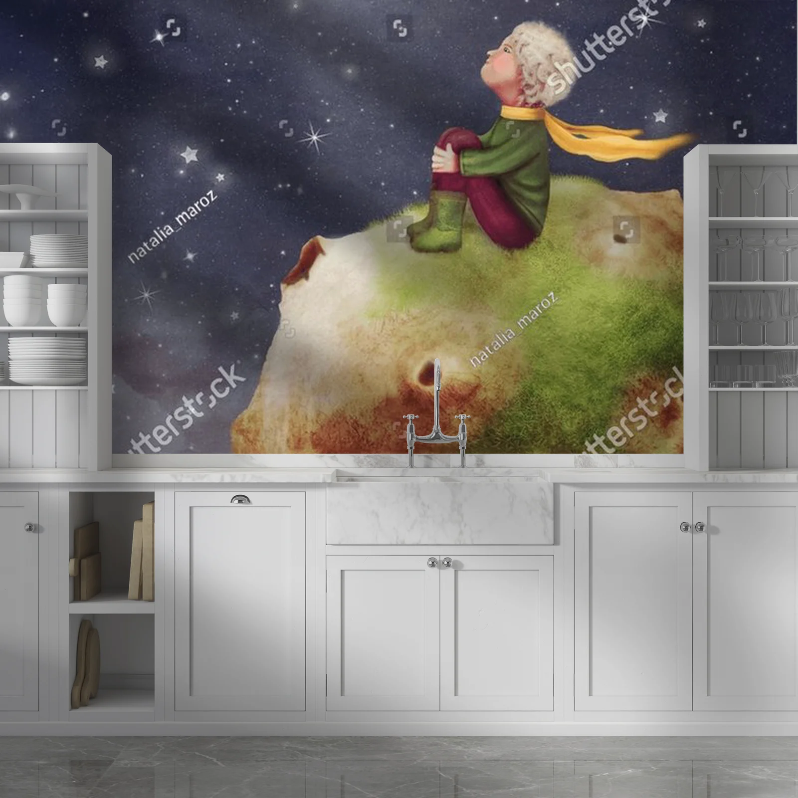 Mały Książę na tle nocnego nieba