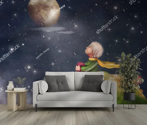 Mały Książę w nocnym niebie z różą