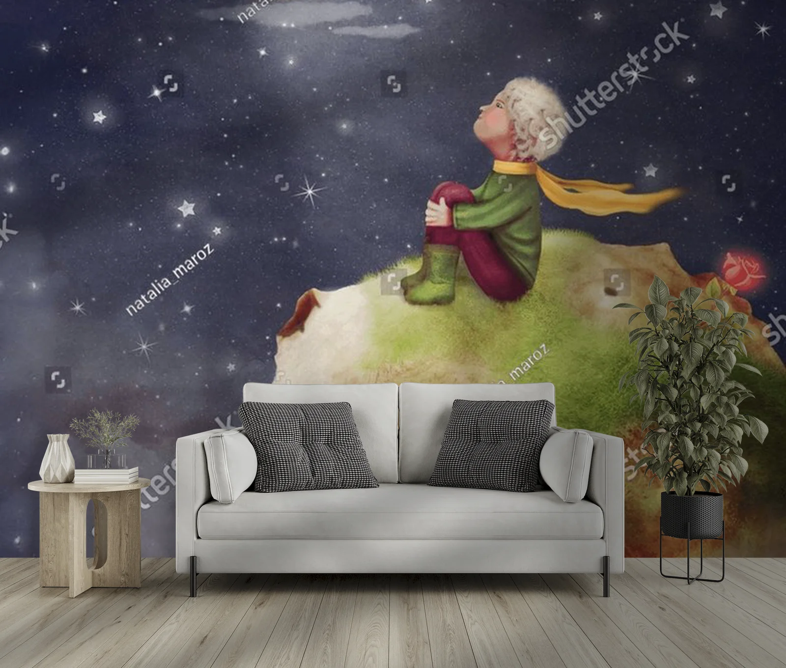 Mały Książę na tle nocnego nieba