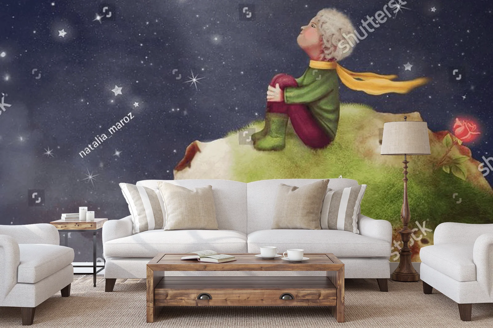 Mały Książę na tle nocnego nieba