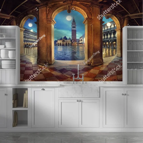 Nocny panorama Piazza San Marco w Wenecji