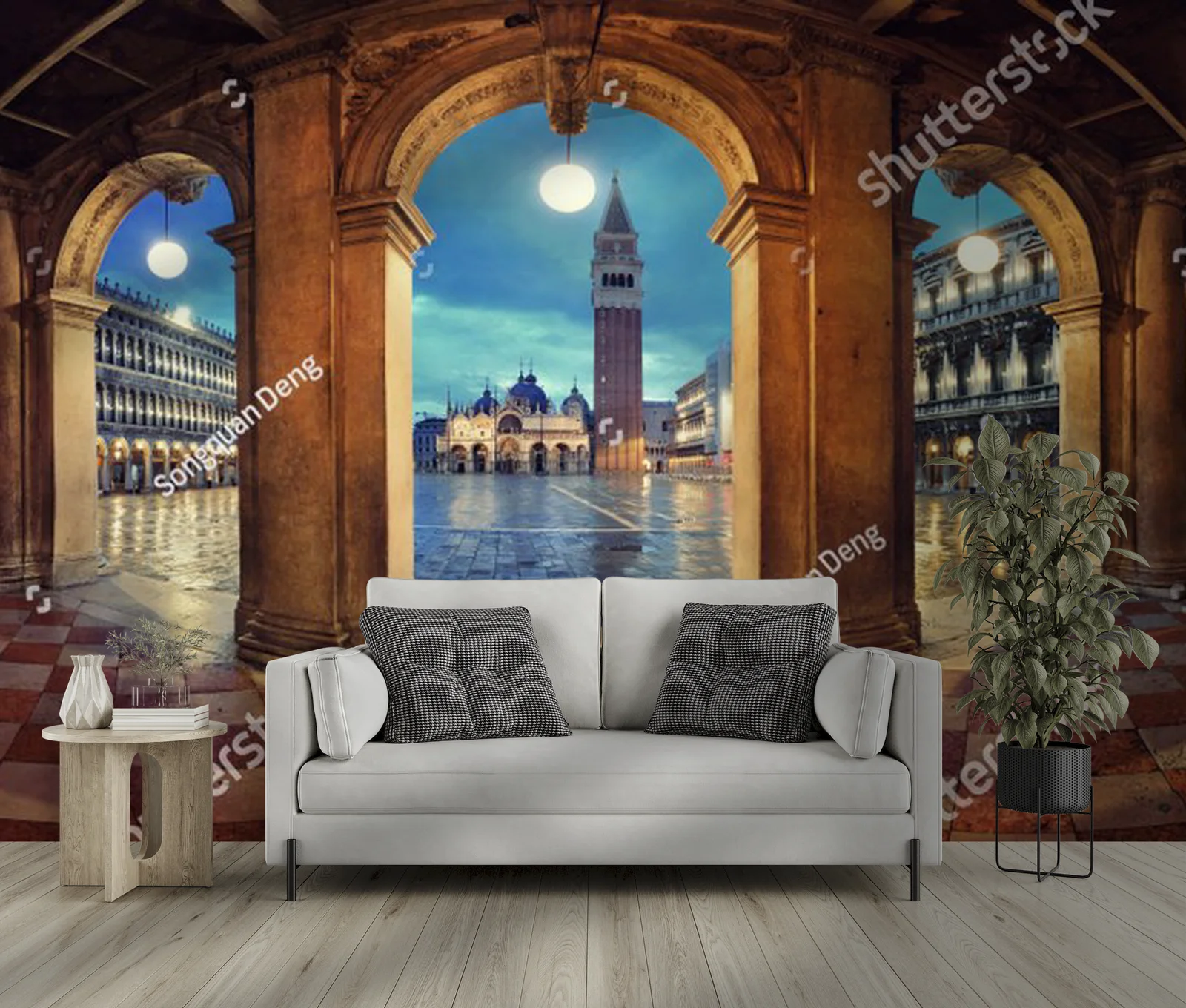 Nocny panorama Piazza San Marco w Wenecji