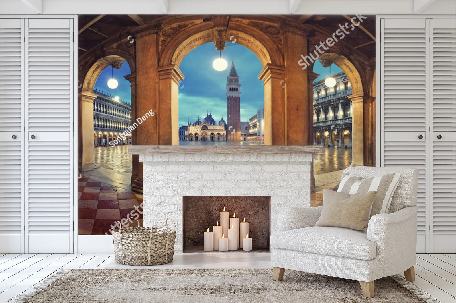 Nocny panorama Piazza San Marco w Wenecji