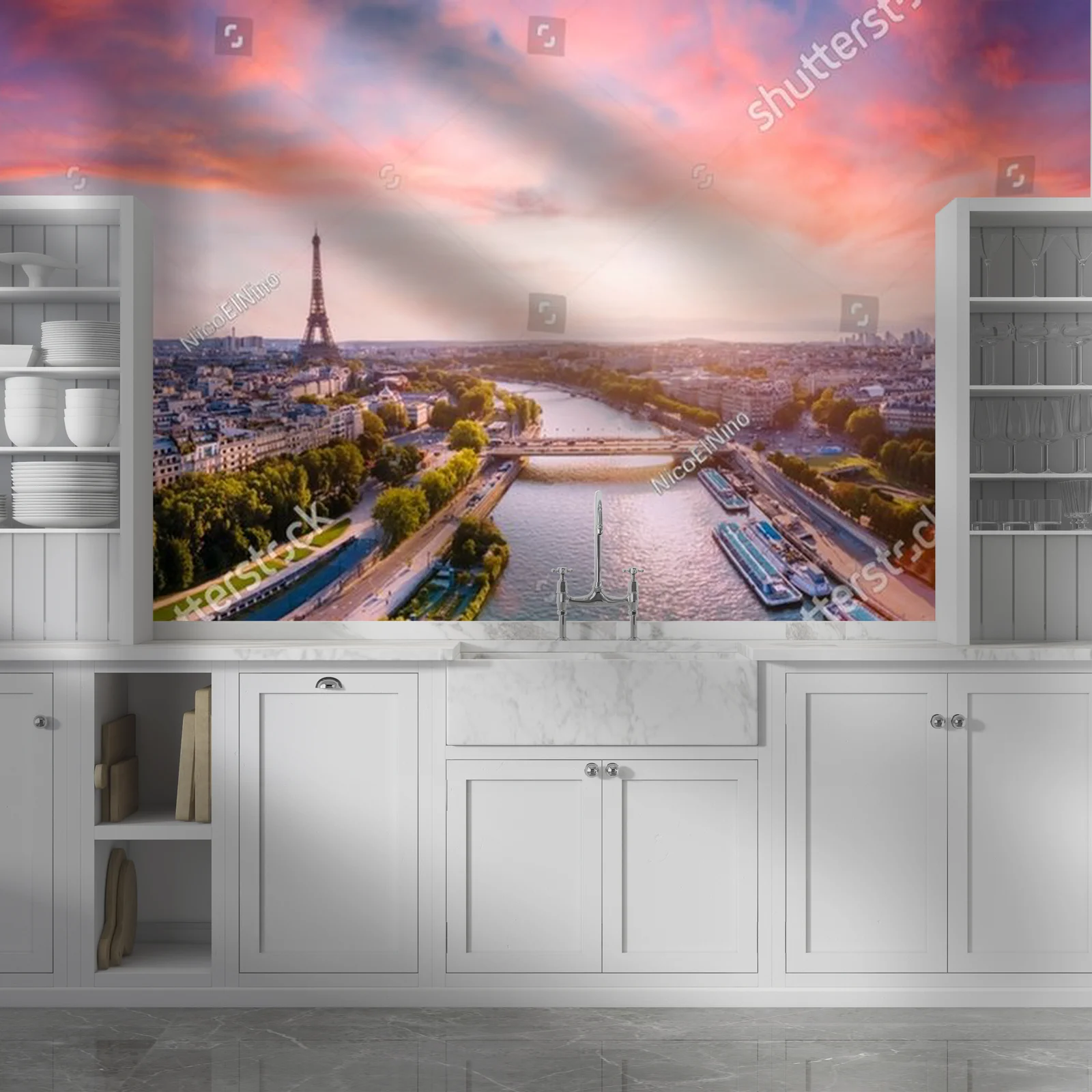 Romantyczna panorama Paryża o zachodzie słońca