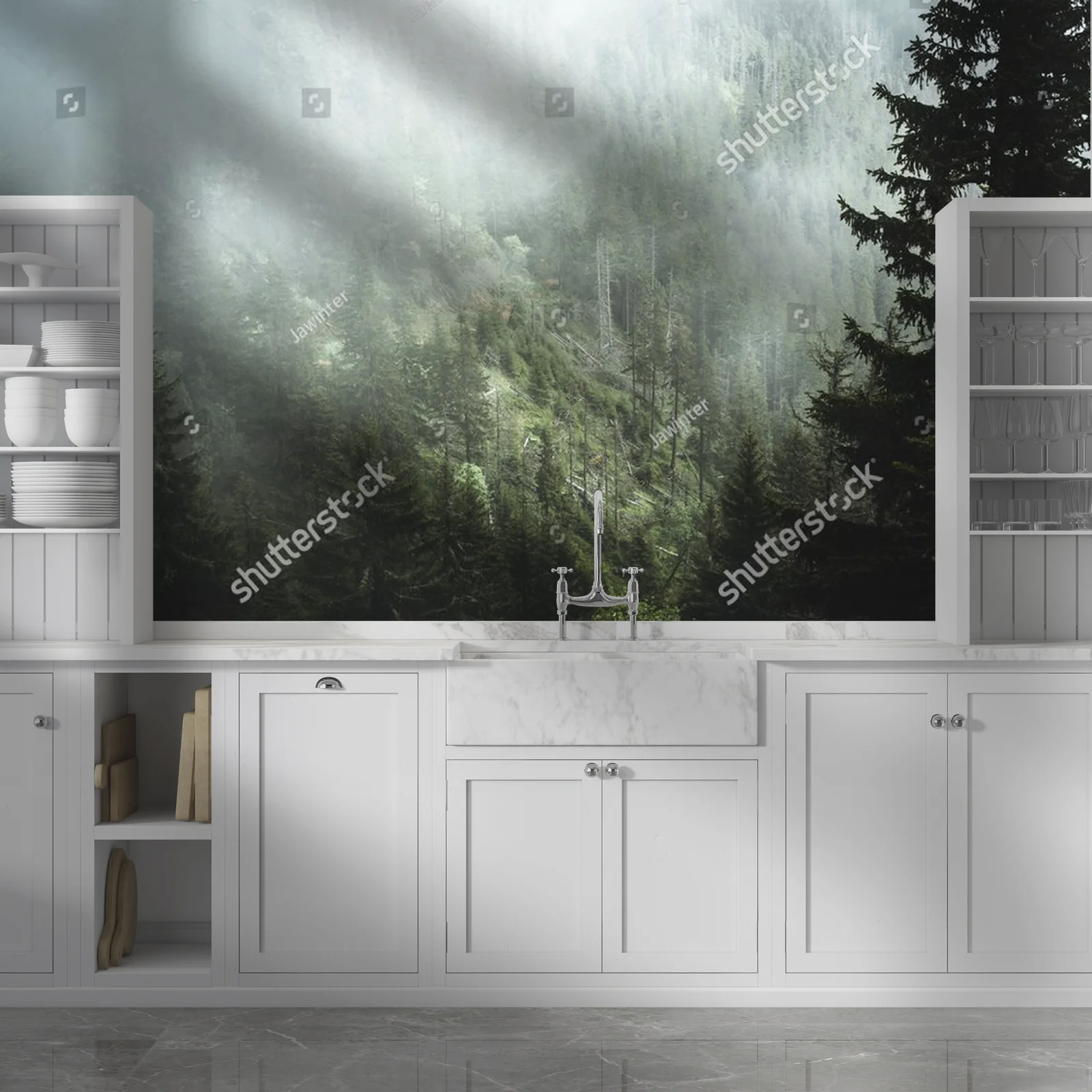 Misty Pine Forest in Ethereal Shades